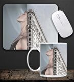 Baskılı Kupa & Gri Renk Kadın Ve Manzara Motifli Mouse Pad 23x19cm Fare Altlığı Kaydırmaz Taban De589 Ofis Hediyesi