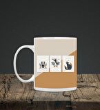 Baskılı Kupa & Bej Ve Turuncu Renk Geyik Ve Kedi Motifli Mouse Pad 23x19cm Fare Altlığı Kaydırmaz Taban De591 Ofis Hediyesi