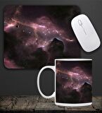 Galaksi Kupa & Galaksi Temalı Mouse Pad 23x19cm Fare Altlığı Kaydırmaz Taban De595 Ofis Hediyesi