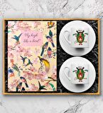 Kuş Motifli Defter & 2'li Yılbaşı Tasarımlı Türk Kahve Fincanı Hediye Seti