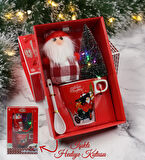 Özel Işıklı Hediye Kutusunda Yılbaşı Figürü & Masaüstü Çam Ağacı & Kupa & Kaşık Yeni Yıl Noel Premium Hediye Seti