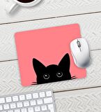 Açık Kırmızı Renk Kedi Baskılı Mouse Pad 23x19cm Fare Altlığı Kaydırmaz Taban