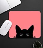 Açık Kırmızı Renk Kedi Baskılı Mouse Pad 23x19cm Fare Altlığı Kaydırmaz Taban