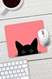 Açık Kırmızı Renk Kedi Baskılı Mouse Pad 23x19cm Fare Altlığı Kaydırmaz Taban