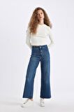 DeFacto Culotte Yüksek Bel Kısa Geniş Paça Jean Yıkamalı Pantolon D4327AX24AUNM34