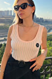 Crystal Şerit Taşlı Slim Fit Kolsuz T-shirt Kalın Askılı Siyah Kadın Atlet