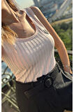 Crystal Şerit Taşlı Slim Fit Kolsuz T-shirt Kalın Askılı Siyah Kadın Atlet
