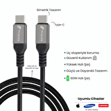 PD60CC 60W Örgülü Type-C To Type-C Hızlı Data/Şarj Kablosu 1.5 Metre (Priente Türkiye Garantili)