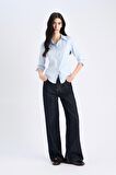 Fitted Basic Düz Bengalin Uzun Kollu Gömlek