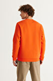 Erkek Turuncu Standart Fit Normal Kesim Içi Polarlı 3 Iplik Bisiklet Yaka Pamuklu Sweatshirt