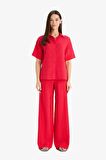 DeFacto Wide Leg Geniş Paça Cepli Yüksek Lastikli Bel Kırmızı Palazzo Pantolon A9129AX25SMRD59