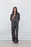 Wide Leg Desenli Kumaş Pantolon Yüksek Bel Geniş Paça