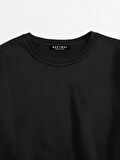 Kadın Basic Crop İçi Polarlı Oversize Sweatshirt - SİYAH