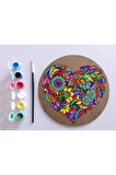 AHŞAP MANDALA 20x20 cm DAİRE MDF üzerine UV baskı modeller- KALP DESENLİ Mandala Set Boyama
