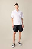 DeFacto Relax Fit Yazlık Polo Yaka Keten Karışımlı Kısa Kollu Beyaz Gömlek C1110AX24SMWT55