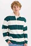 Boxy Fit Polo Yaka Çizgili Sweatshirt