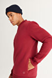 Erkek Bordo Standart Fit Normal Kesim Içi Polarlı 3 Iplik Kolej Yaka Pamuklu Sweatshirt Ceket
