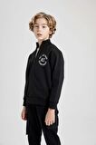 DeFacto Erkek Çocuk Dik Yaka Baskılı Fermuarlı Sweatshirt B6634A824SPBK81