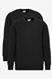 2'li Paket Pamuklu Standart Fit Normal Kesim Bisiklet Yaka Sweatshirt