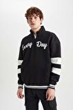 DeFacto Oversize Fit Dik Yaka Fermuarlı Baskılı Sweatshirt B1650AX23AUBK81