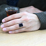 Oval Siyah Oniks Taşlı Sarmaşık Tasarım 925 Ayar Gümüş Erkek Yüzük