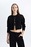 DeFacto Coool Fitted Crop Fermuarlı Triko Hırka B6718AX24SPBK27