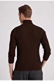 Ds Damat Slim Fit Kahverengi Fitilli Pamuk Karışımlı Boğazlı Triko Kazak 5HF06ORT63100 5HF06ORT63100