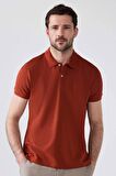 D'S Damat Regular Fit Kiremit Pike Dokulu %100 Pamuk Kıvrılmaz Polo Yaka Nakışlı T-Shirt 4HC14ORT51000