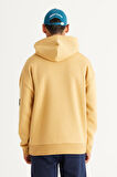 Erkek Hardal Oversize Fit Bol Kesim Kapüşonlu Içi Polarlı 3 Iplik Pamuklu Sweatshirt