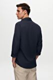 Ds Damat Slim Fit Lacivert İtalyan Yaka Armürlü Gömlek 2HF02ORT3185 2HF02ORT3185