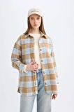 DeFacto Relax Fit Gömlek Yaka Kareli Flanel Uzun Kollu Gömlek Tunik D4774AX24AUBE409