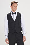 Erkek Siyah Slim Fit Dar Kesim Kırlangıç Yaka Desenli Yelekli Smokin Takım