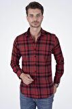 Kırmızı Mavi Çizgili Slimfit Oduncu Gömlek