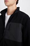 DeFacto Regular Fit Dik Yaka Fermuarlı Cepli Polar Hırka A6892AX24WNBK81