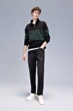 DeFacto Comfort Regular Fit Rahat Kalıp Dik Yaka Fermuarlı Çizgili Kalın Sweatshirt D2401AX24AUBK34