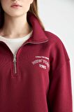 Regular Fit Fermuarlı Dik Yaka Baskılı İçi Yumuşak Tüylü Kalın Kumaş Sweatshirt Tunik