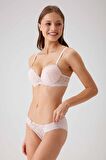 Kadın Pudra 4561 Milan Push Up Dolgulu Dantelli Çeyiz Sütyen Ve Külot Iç Çamaşır Takımı