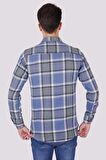Mavi Gri Kareli Slimfit Oduncu Gömlek