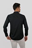 Kolay Ütülenebilir Dakron Düz Siyah Slimfit Gömlek