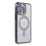 İphone 15 Pro Max Kılıf Joke Simli Magneticsafe Kılıf - Derin Mor