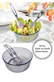 Akrilik, Yuvarlak, Servis Kaşığı ve Çatallı Salata Kasesi Servis Sunum Tabağı 23 cm