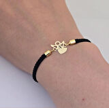 Özel Mevlana Motifli Siyah Örgü Detaylı ve 14 Ayar Altın Plakalı A Harfli Bileklik