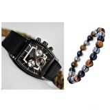 Reward Siyah Renk Deri Kordon Fonksiyonları Aktif Kare Kadran Erkek Kol Saati + Bileklik