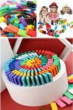 Ahşap Domino Taşları 100 Parça Renkli Eğitici Domino