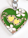 Çiçek ve Kalp Desenli Kırmızı Yeşil Mavi Kalplerden Oluşan Metal Anahtarlık