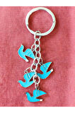 Kanat Çırpan Mavi Güvercilerden Metal Anahtarlık