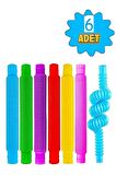 6 Lı Set Uzayan Boru Renkli Oyuncak Hortum Pop Tubes Stres Giderici Popit Fidget