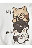 Hello Kediler Baskılı Kız/Erkek Çocuk Kapuşonlu Yaka Sweatshirt