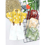 9-12-18-24 Ay Pamuk Keten Kumaş Hawai Gömlek Lastik Askılı 2li Erkek Bebek Takımı