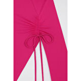 MARSiLYAN- Kadın Fuşya Uzun İspanyol Kollu Asimetirik Yaka Yandan Bağlamalı Drapeli Bluz